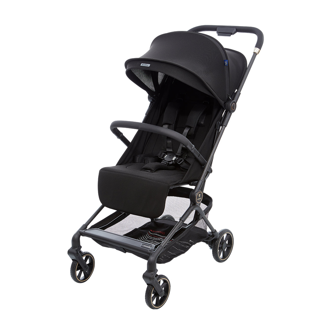 Black baby stroller on a white background