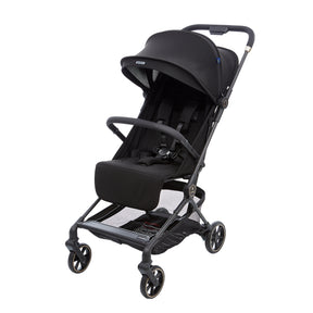 Black baby stroller on a white background