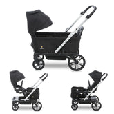 Black convertible baby stroller wagon with adjustable stroller seat for rear-facing, front-facing 
