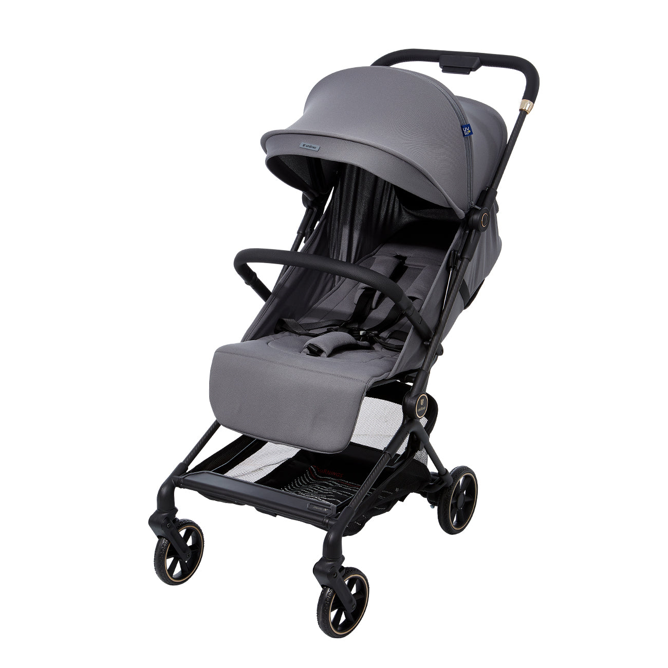 gray stroller with carbon fiber frame