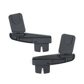 Two black plastic clips on a white background