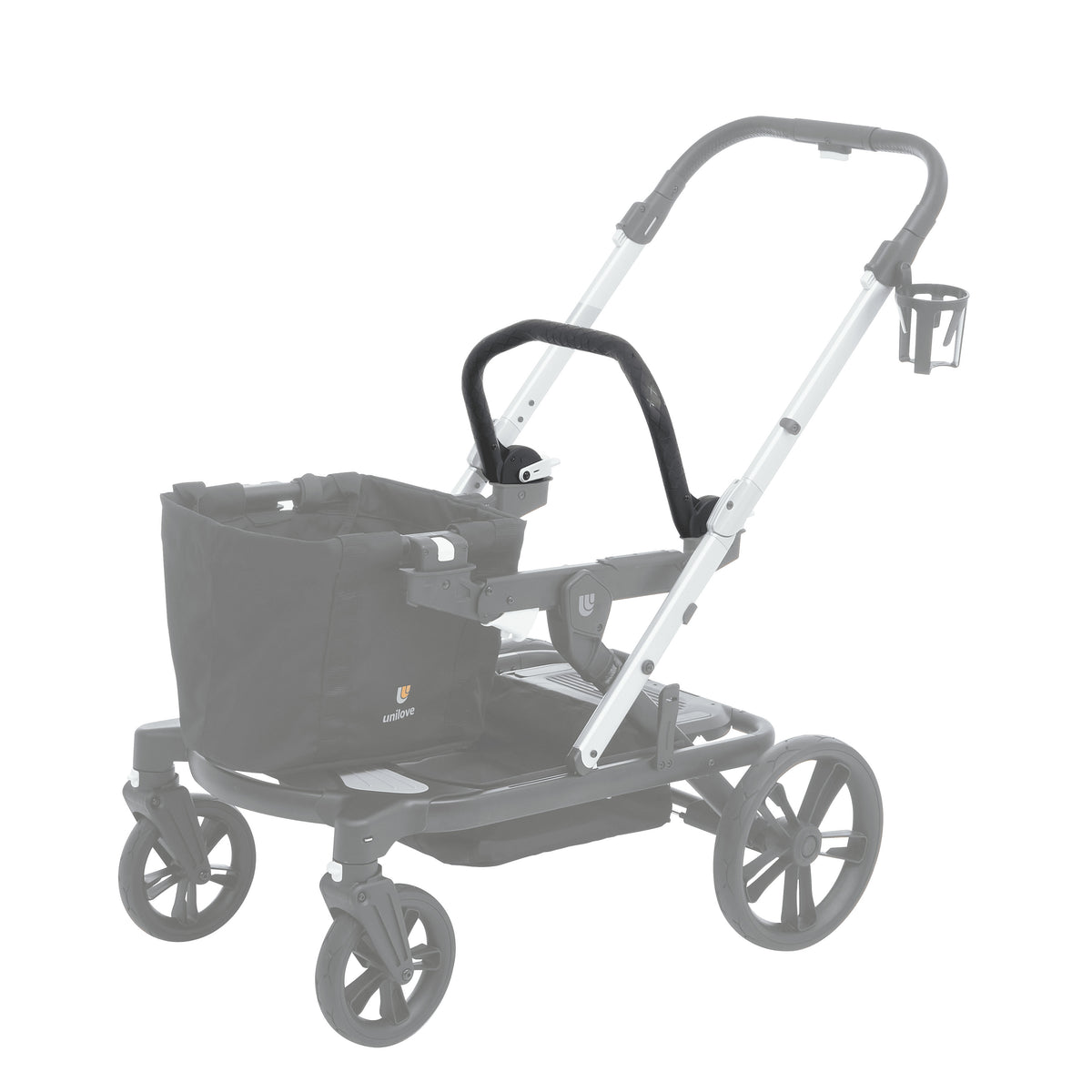Black stroller accessory ride on bar with a stand for the baby