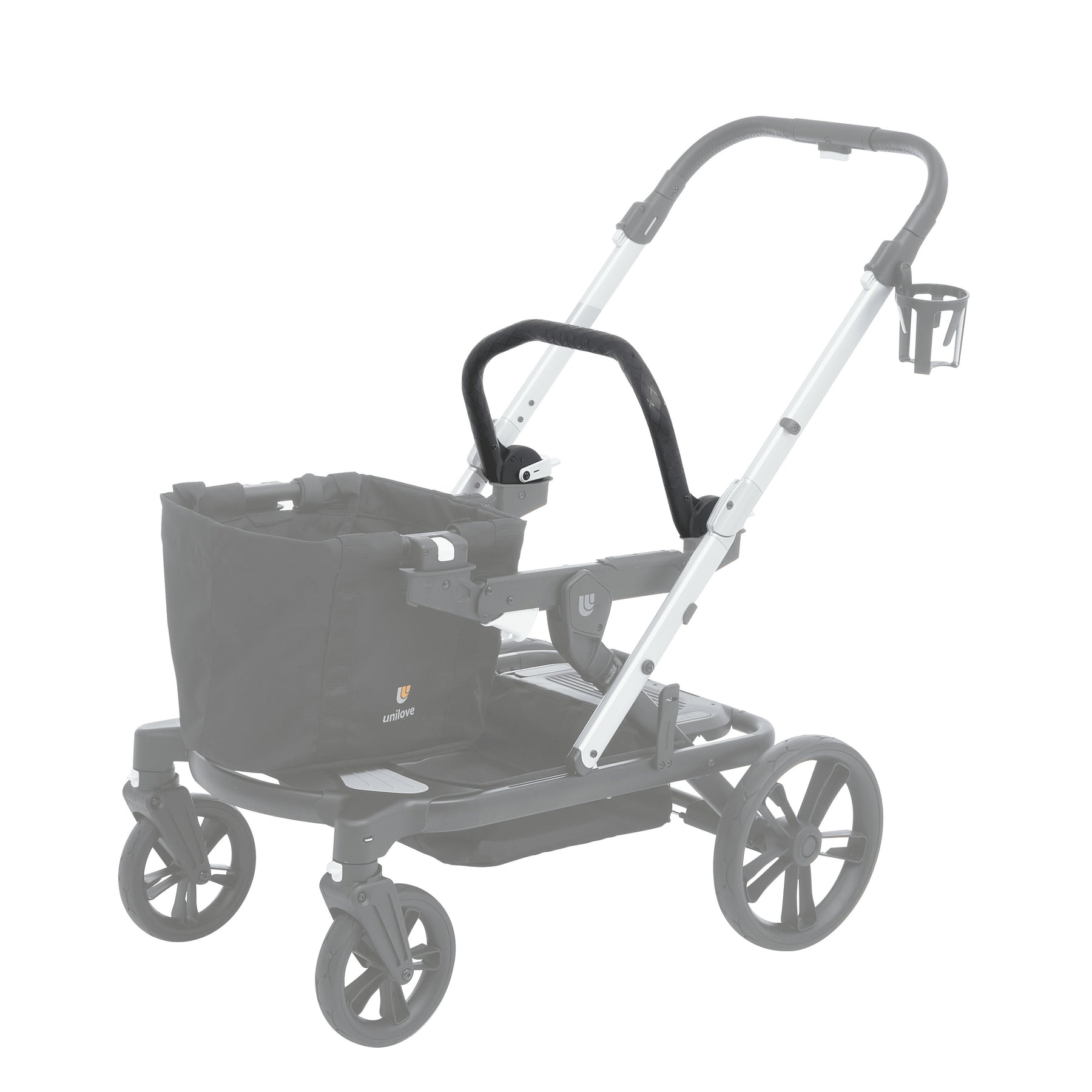 Black stroller accessory ride on bar with a stand for the baby