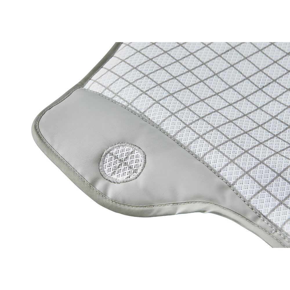 Gray and white checkered mat with textured border on a white background